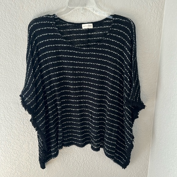 Maison Jules black with white stripe sweater poncho - Picture 1 of 3